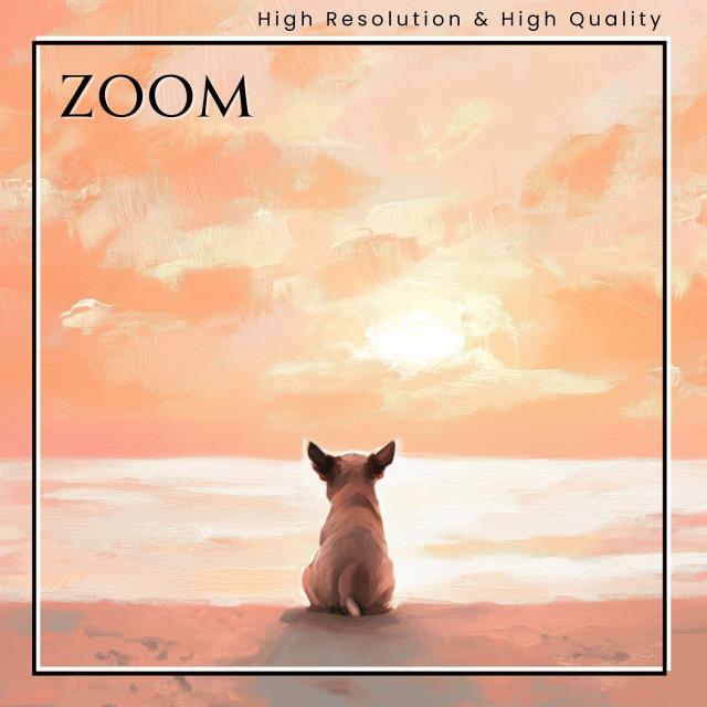 【サマーバケーション - チワワ犬 No.1】日の出・夕日・朝日・ビーチ・サンセット・夏・海・うちの子記念日・ペットロス・アートポスター・犬の絵・犬のイラスト