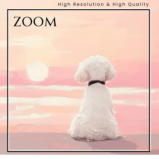 【サマーバケーション - トイプードル犬 No.1】日の出・夕日・朝日・ビーチ・サンセット・夏・海・うちの子記念日・ペットロス・アートポスター・犬の絵・犬のイラスト