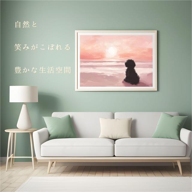 【サマーバケーション - トイプードル犬 No.8】日の出・夕日・朝日・ビーチ・サンセット・夏・海・うちの子記念日・ペットロス・アートポスター・犬の絵・犬のイラスト_3