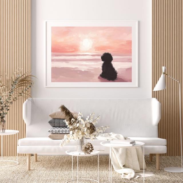 【サマーバケーション - トイプードル犬 No.8】日の出・夕日・朝日・ビーチ・サンセット・夏・海・うちの子記念日・ペットロス・アートポスター・犬の絵・犬のイラスト_4