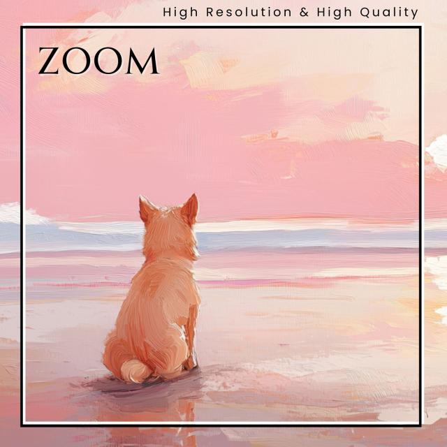 【サマーバケーション - 柴犬・豆柴犬 No.1】日の出・夕日・朝日・ビーチ・サンセット・夏・海・うちの子記念日・ペットロス・アートポスター・犬の絵・犬のイラスト