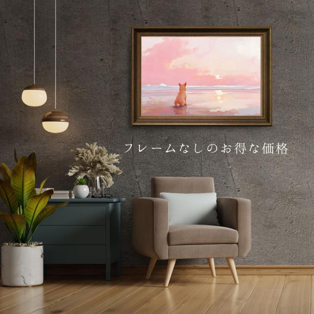 【サマーバケーション - 柴犬・豆柴犬 No.1】日の出・夕日・朝日・ビーチ・サンセット・夏・海・うちの子記念日・ペットロス・アートポスター・犬の絵・犬のイラスト_3