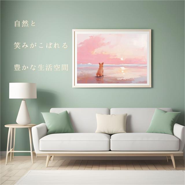 【サマーバケーション - 柴犬・豆柴犬 No.1】日の出・夕日・朝日・ビーチ・サンセット・夏・海・うちの子記念日・ペットロス・アートポスター・犬の絵・犬のイラスト_4