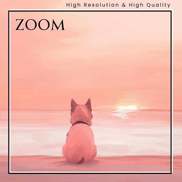 【サマーバケーション - 柴犬・豆柴犬 No.2】日の出・夕日・朝日・ビーチ・サンセット・夏・海・うちの子記念日・ペットロス・アートポスター・犬の絵・犬のイラスト