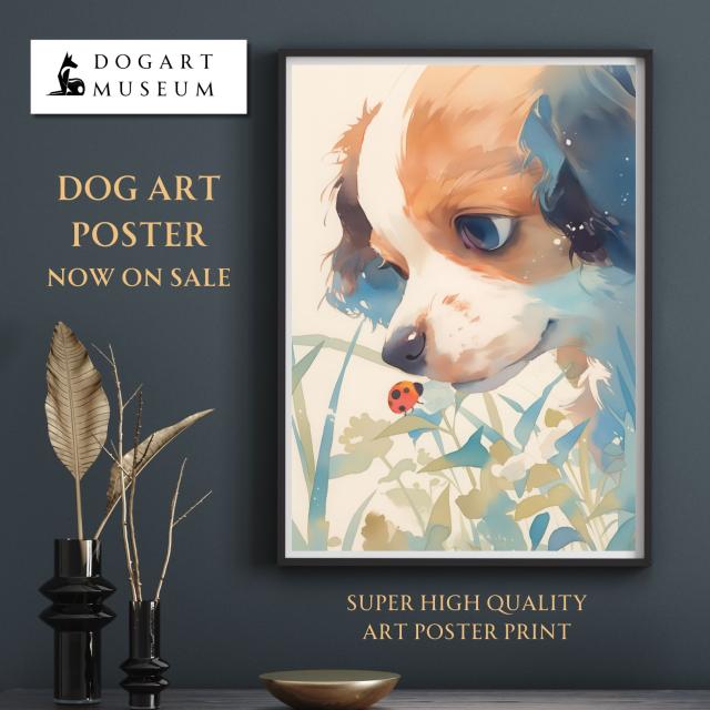 【天犬戯舞 - コーイケルホンディエ犬の子犬 No.5】夏・テントウムシ・子犬・うちの子記念日・ペットロス・アートポスター・犬の絵・犬のイラスト