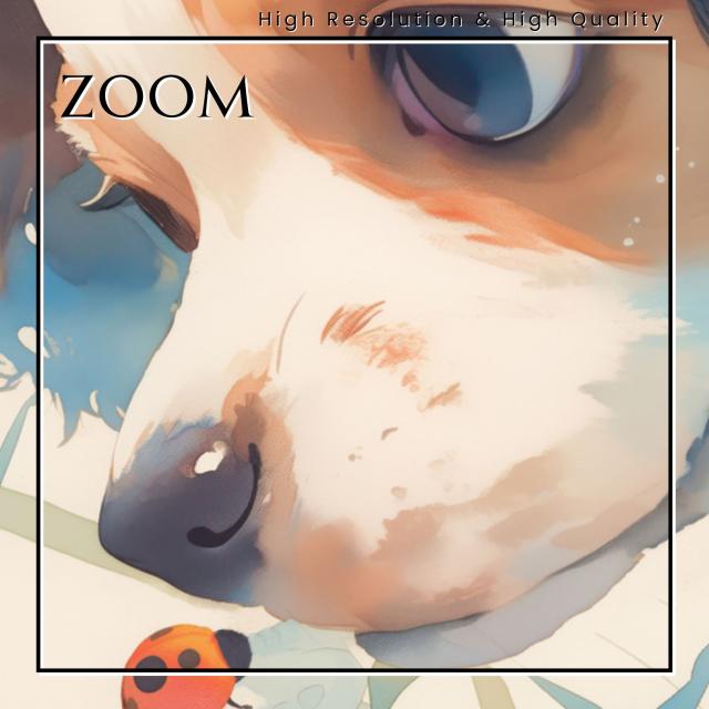 【天犬戯舞 - コーイケルホンディエ犬の子犬 No.5】夏・テントウムシ・子犬・うちの子記念日・ペットロス・アートポスター・犬の絵・犬のイラスト