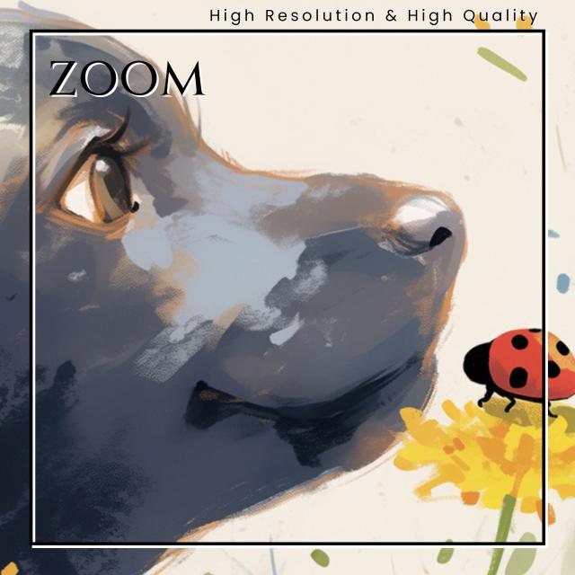 【天犬戯舞 - 黒・ブラック・アメコカ・アメリカンコッカースパニエル犬の子犬 No.5】夏・テントウムシ・子犬・うちの子記念日・ペットロス・アートポスター・犬の絵・犬のイラスト