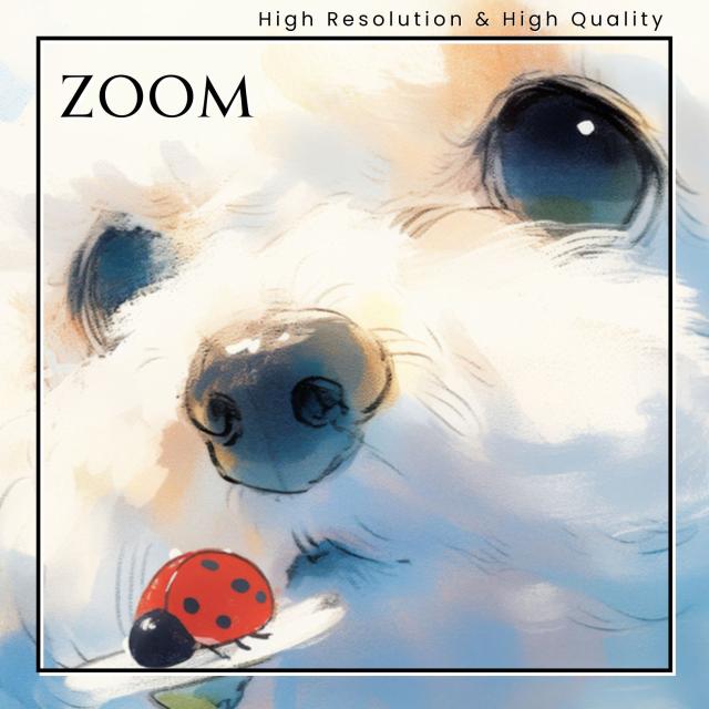 【天犬戯舞 - ビションフリーゼ犬の子犬 No.2】夏・テントウムシ・子犬・うちの子記念日・ペットロス・アートポスター・犬の絵・犬のイラスト