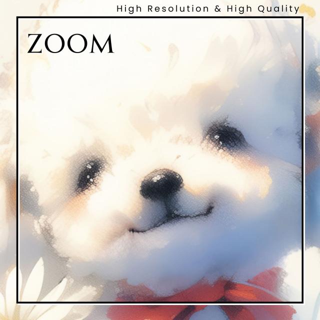 【天犬戯舞 - ビションフリーゼ犬の子犬 No.3】夏・テントウムシ・子犬・うちの子記念日・ペットロス・アートポスター・犬の絵・犬のイラスト