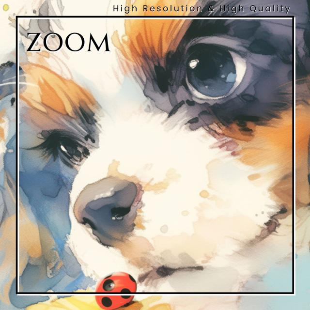 【天犬戯舞 - キャバリアキングチャールズスパニエルの子犬 No.4】夏・テントウムシ・子犬・うちの子記念日・ペットロス・アートポスター・犬の絵・犬のイラスト