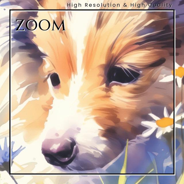 【天犬戯舞 - ラフコリー・シェルティー犬の子犬 No.1】夏・テントウムシ・子犬・うちの子記念日・ペットロス・アートポスター・犬の絵・犬のイラスト 7,644円