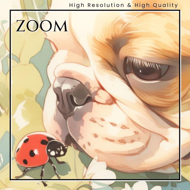 【天犬戯舞 - フレンチブルドッグ犬の子犬 No.4】夏・テントウムシ・子犬・うちの子記念日・ペットロス・アートポスター・犬の絵・犬のイラスト