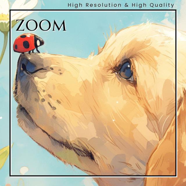 【天犬戯舞 - ゴールデンレトリバー犬の子犬 No.3】夏・テントウムシ・子犬・うちの子記念日・ペットロス・アートポスター・犬の絵・犬のイラスト