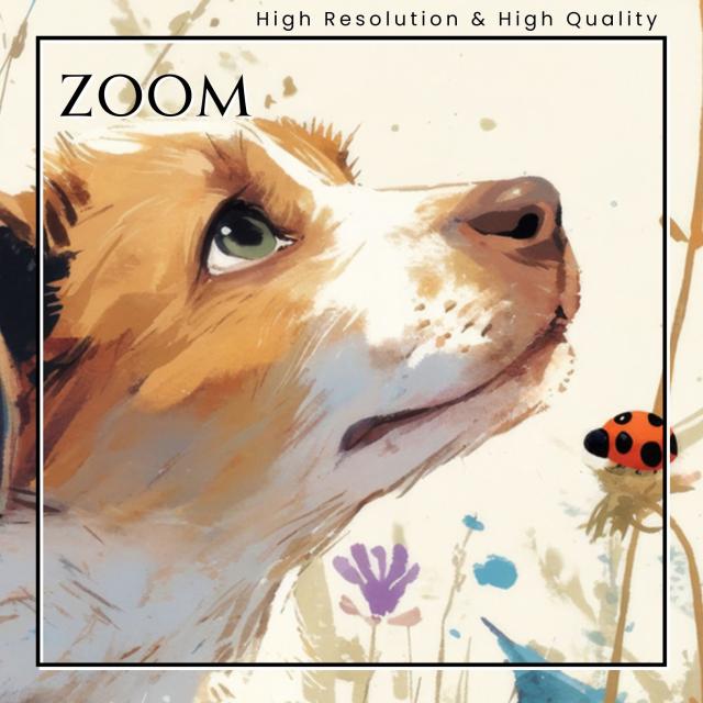【天犬戯舞 - ジャックラッセルテリア犬の子犬 No.1】夏・テントウムシ・子犬・うちの子記念日・ペットロス・アートポスター・犬の絵・犬のイラスト