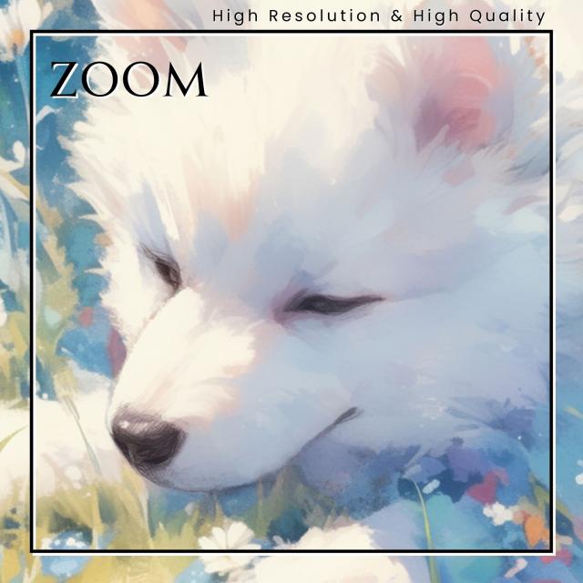 【天犬戯舞 - 日本スピッツ犬の子犬 No.1】夏・テントウムシ・子犬・うちの子記念日・ペットロス・アートポスター・犬の絵・犬のイラスト