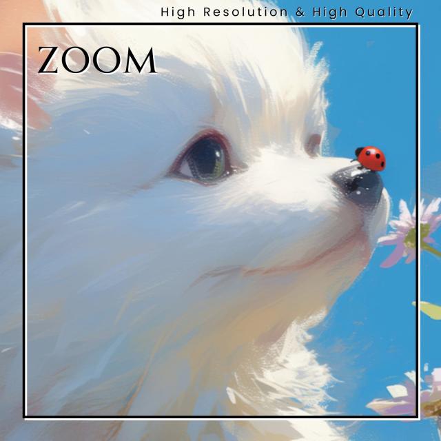 【天犬戯舞 - 日本スピッツ犬の子犬 No.3】夏・テントウムシ・子犬・うちの子記念日・ペットロス・アートポスター・犬の絵・犬のイラスト