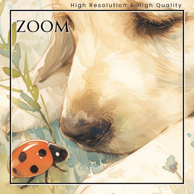 【天犬戯舞 - ラブラドールレトリバー犬の子犬 No.2】夏・テントウムシ・子犬・うちの子記念日・ペットロス・アートポスター・犬の絵・犬のイラスト