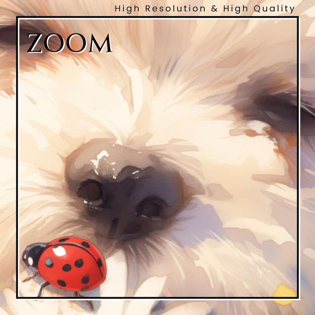 【天犬戯舞 - マルチーズ犬の子犬 No.1】夏・テントウムシ・子犬・うちの子記念日・ペットロス・アートポスター・犬の絵・犬のイラスト