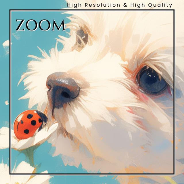 【天犬戯舞 - マルチーズ犬の子犬 No.2】夏・テントウムシ・子犬・うちの子記念日・ペットロス・アートポスター・犬の絵・犬のイラスト