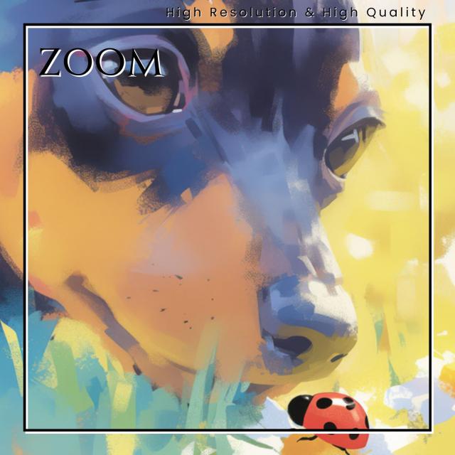 【天犬戯舞 - ミニピン・ミニチュアピンシャー犬の子犬 No.1】夏・テントウムシ・子犬・うちの子記念日・ペットロス・アートポスター・犬の絵・犬のイラスト