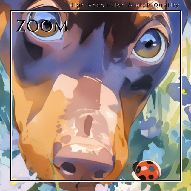 【天犬戯舞 - ミニピン・ミニチュアピンシャー犬の子犬 No.5】夏・テントウムシ・子犬・うちの子記念日・ペットロス・アートポスター・犬の絵・犬のイラスト