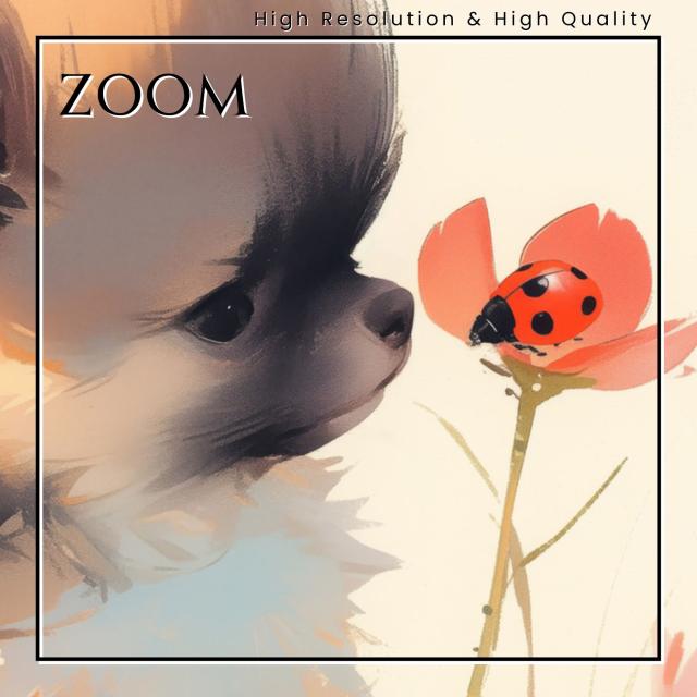【天犬戯舞 - ポメラニアン犬の子犬 No.1】夏・テントウムシ・子犬・うちの子記念日・ペットロス・アートポスター・犬の絵・犬のイラスト