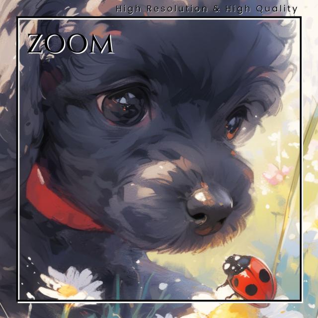 【天犬戯舞 - ブラック・・黒トイプードル犬の子犬 No.7】夏・テントウムシ・子犬・うちの子記念日・ペットロス・アートポスター・犬の絵・犬のイラスト