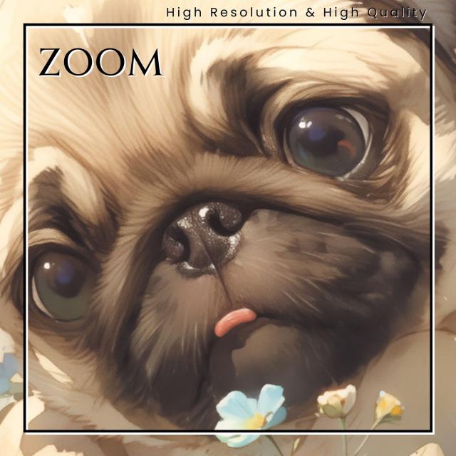 【天犬戯舞 - パグ犬の子犬 No.1】夏・テントウムシ・子犬・うちの子記念日・ペットロス・アートポスター・犬の絵・犬のイラスト