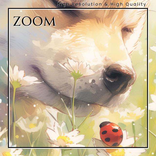 【天犬戯舞 - 柴犬・豆柴犬の子犬 No.4】夏・テントウムシ・子犬・うちの子記念日・ペットロス・アートポスター・犬の絵・犬のイラスト