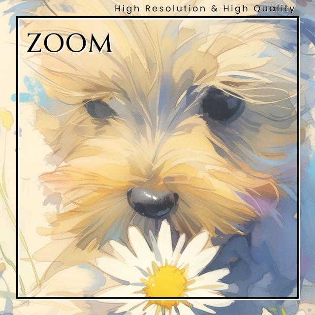 【天犬戯舞 - ヨーキー・ヨークシャーテリア犬の子犬 No.4】夏・テントウムシ・子犬・うちの子記念日・ペットロス・アートポスター・犬の絵・犬のイラスト