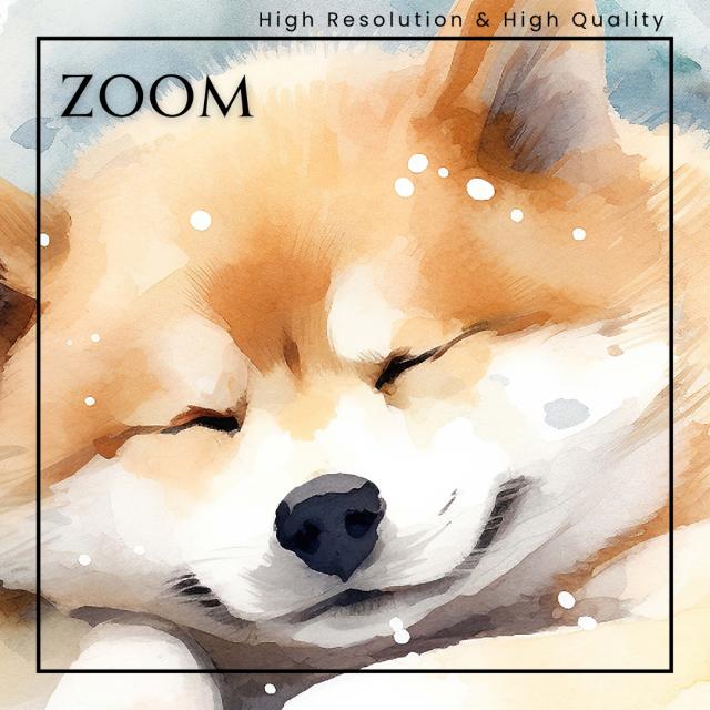 【夢心地 - 秋田犬の子犬 No.2】かわいい・寝顔・癒し系・水彩画・北欧インテリア・アートポスター 犬の絵 犬の絵画 犬のイラスト