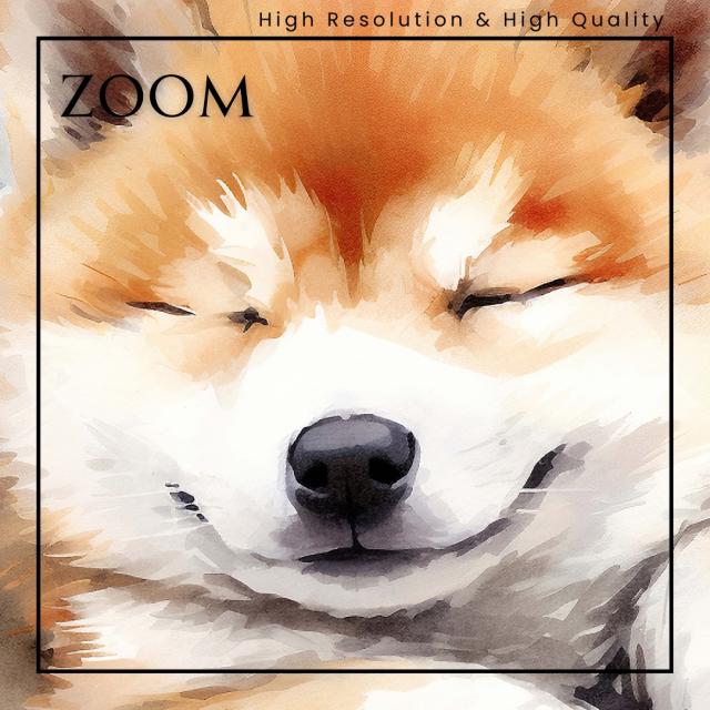 【夢心地 - 秋田犬の子犬 No.4】かわいい・寝顔・癒し系・水彩画・北欧インテリア・アートポスター 犬の絵 犬の絵画 犬のイラスト