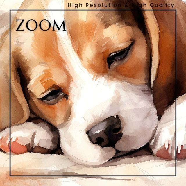 【夢心地 - ビーグル犬の子犬 No.3】かわいい・寝顔・癒し系・水彩画・北欧インテリア・アートポスター 犬の絵 犬の絵画 犬のイラスト