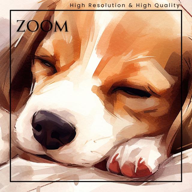 【夢心地 - ビーグル犬の子犬 No.5】かわいい・寝顔・癒し系・水彩画・北欧インテリア・アートポスター 犬の絵 犬の絵画 犬のイラスト