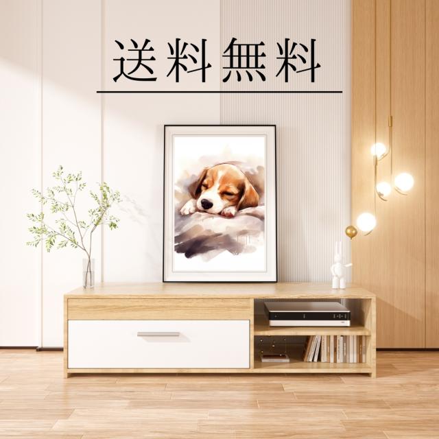 【夢心地 - ビーグル犬の子犬 No.5】かわいい・寝顔・癒し系・水彩画・北欧インテリア・アートポスター 犬の絵 犬の絵画 犬のイラスト_2