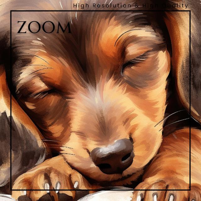 【夢心地 - ダックスフンド犬の子犬 No.2】かわいい・寝顔・癒し系・水彩画・北欧インテリア・アートポスター 犬の絵 犬の絵画 犬のイラスト