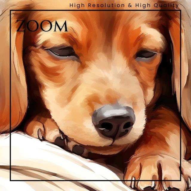 【夢心地 - ダックスフンド犬の子犬 No.3】かわいい・寝顔・癒し系・水彩画・北欧インテリア・アートポスター 犬の絵 犬の絵画 犬のイラスト