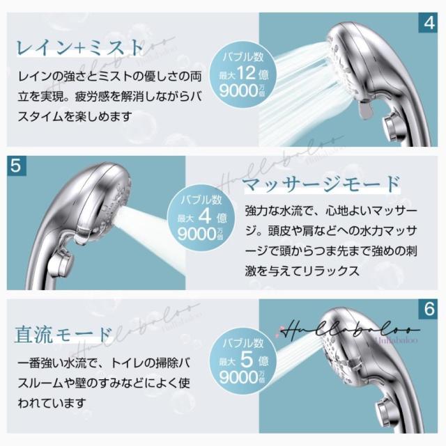シャワーヘッド マイクロナノバブル 節水90％ ミスト 手元止水 6段階水流 美髪 肌ケア 美肌 増圧 毛穴汚れ除去 保温 保湿 節水 高洗浄力 シャワー 高水圧 ナノバブルシャワーヘッド ギフト 母の日 父の日 プレゼント_12