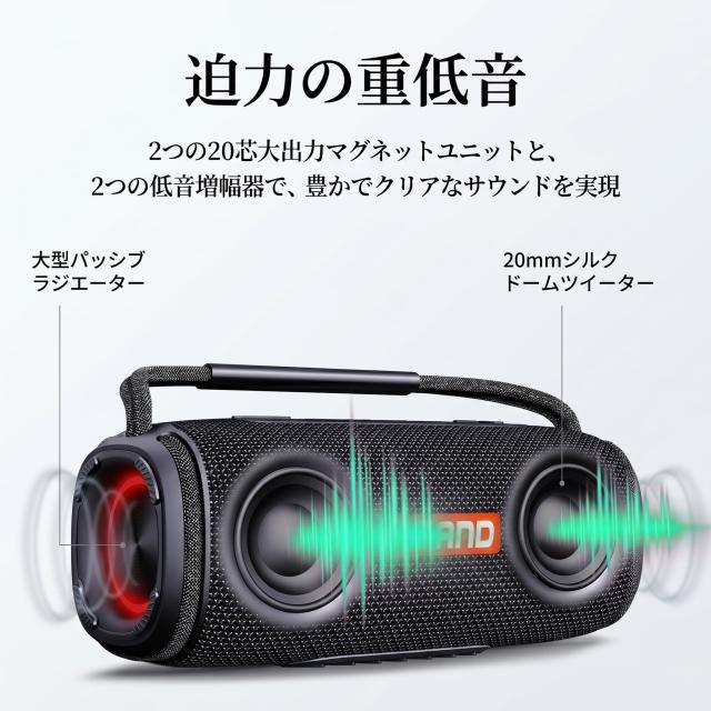 Bluetoothスピーカー 20W高出力 重低音 DSP高音質 TWS対応 ワイヤレス IPX6防水 RGBライト ポータブル 長時間再生 3000mAh Type-C充電 ハンズフリー通話 TFカード対応 アウトドア キャンプ おしゃれ 小型 高音質 スピーカー_5