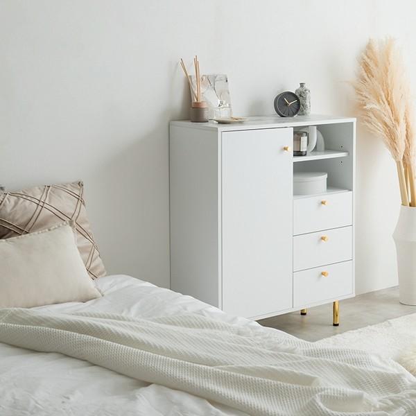 キャビネット チェスト 幅70 3段 大理石柄 コンパクト 省スペース 扉