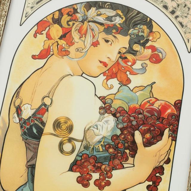1アートパネル 57 ミュシャ フルーツ アートポスター 絵 インテリア雑貨 壁掛け アートパネル Mucha アルフォンス・ミュシャ fruit 果物 ブドウ リンゴ 洋ナシ 女性 肖像画 美人画 北欧 ヨーロッパ 絵画 油絵 フレーム付き 額入り おしゃれな モダン 大型 特大 長辺50cm台_10