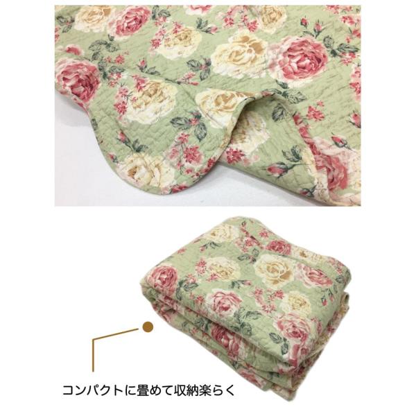 マルチカバー 長方形 キルト キルティング 洗える 綿 コットン グリーン 花柄 こたつ掛け布団 両面同柄 フラワー 約200×250 在庫限り EE1930 送料無料_4
