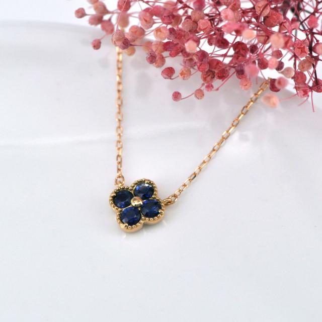サファイア ネックレス 0.2カラット 18金 イエローゴールド プラチナ950 k18 ピンクゴールド 18k 花 フラワー クローバー 9月 誕生石 サファイヤ ジュエリー 日本製 ギフト プレゼント 母の日 スキンジュエリー 四つ葉 よつ葉 モチーフ 四葉のクローバー_1