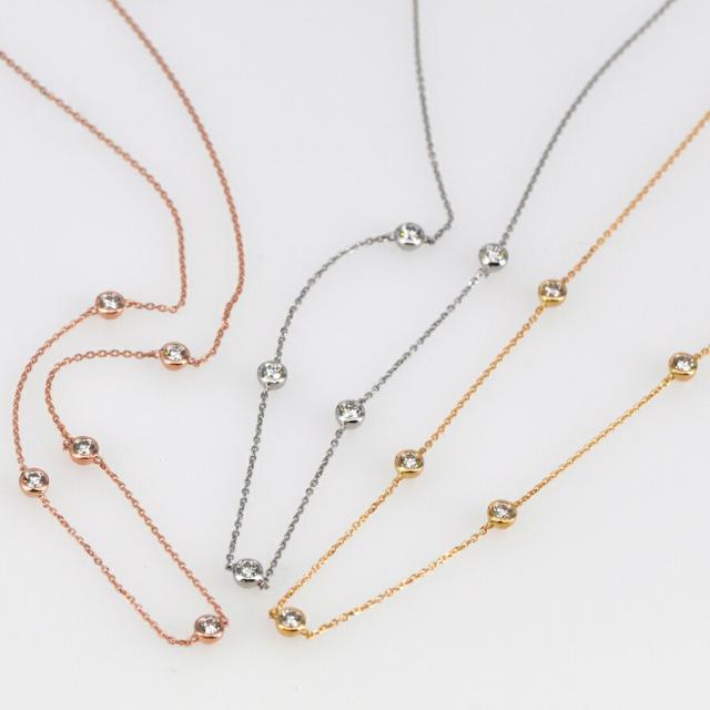 ダイヤモンド ステーション ネックレス 0.5 カラット 18金 イエローゴールド k18 ピンクゴールド 18k プラチナ950 シンプル フクリン ダイアモンド ダイヤ 4月 誕生石 ジュエリー 日本製 ギフト プレゼント ダイアモンドネックレス プロポーズ ダイア 夏ギフト_1