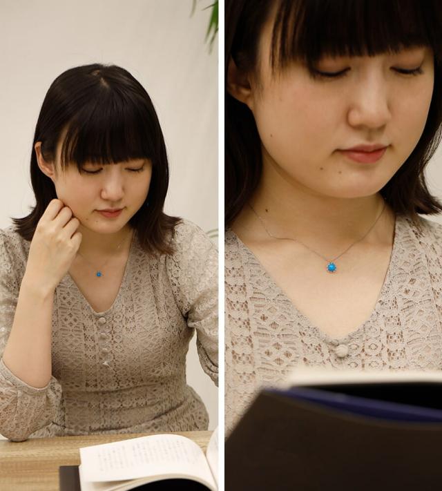 ターコイズ ネックレス ターコイズブルー 18金 k18 18k イエローゴールド ホワイトゴールド 0.6 カラット トルコ石 誕生日 フラワー 花 モチーフ カボション 一粒 天然 ギフト プレゼント 日本製 夏ギフト シンプル スキンジュエリー ゴールド ct 華奢 おしゃれ 女性_14