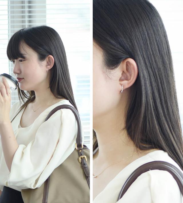 【即納可】 ダイヤモンド ピアス ライン 計 0.20カラット 18金 プラチナ950 イエローゴールド ピンクゴールド 18k k18 アレルギー対応 4月 誕生石 夏ギフト ジュエリー 小さめ ダイヤ グラデーション 日本製 ギフト_13