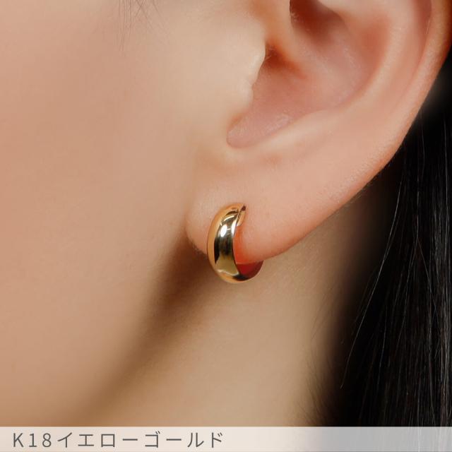 地金 イヤリング フープ 18金 イエローゴールド k18 18k シンプル ボリューム 大きめ 金属アレルギー対応 母の日 ジュエリー 日本製 ギフト プレゼント 月甲イヤリング ムーン 月型甲丸 18金ゴールド フェイクピアス ねじ式 ネジ式 オフィス イヤリング_2