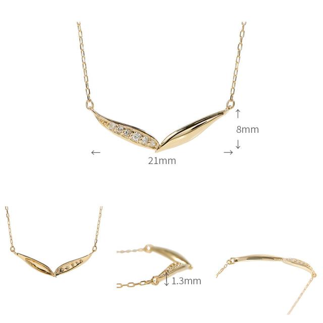 【即納可】 ダイヤモンド ネックレス 0.04ct 18金 k18 ゴールド 18k ピンクゴールド Pt950 プラチナ 950 リーフ モチーフ 葉 芽 V字 4月 誕生石 ラインネックレス ペンダント 両吊り 流線 地金 天然 ダイヤ ジュエリー 日本製 ギフト プレゼント 母の日_10