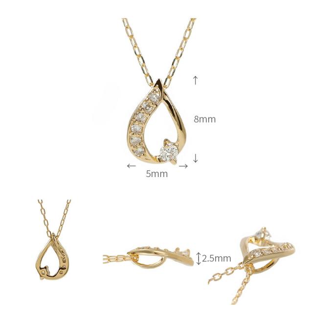 【即納可】 ダイヤモンド ネックレス 0.05ct 18金 k18 ゴールド 18k ピンクゴールド Pt950 プラチナ 950 ドロップ モチーフ 雫 しずく 4月 誕生石 スキンジュエリー ペンダント 流線 地金 天然 ダイヤ 夏ギフト ジュエリー 日本製 ギフト プレゼント 夏ギフト_10
