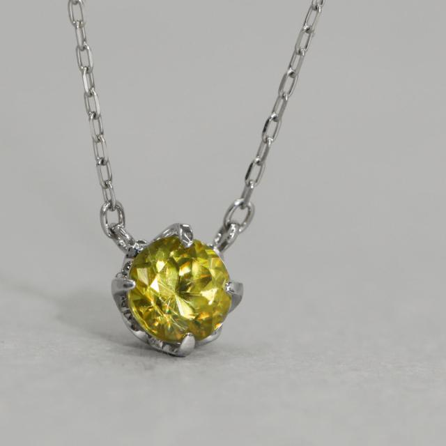 スフェーン ネックレス プラチナ950 k18 イエローゴールド 18k ピンクゴールド 18金 0.38ct 7月 誕生石 ゴールド グリーンイエロー チタナイト 虹色 ファイア ペンダント 花 ジュエリー 日本製 ギフト プレゼント 母の日_1